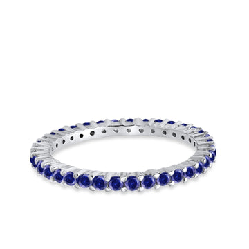Full Eternity Wedding Band Round Simulated Blue Sapphire CZ Ring 925 Sterling Silver